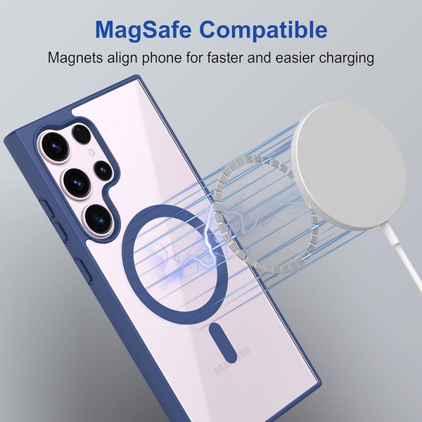 Royal Blue Clear Transparent Magsafe Back Case for Galaxy S22 Ultra 5G