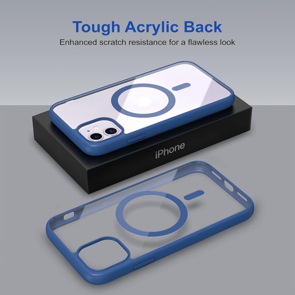 Royal Blue Clear Transparent Magsafe Back Case for iPhone 11