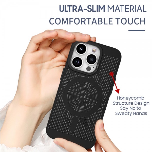 Premium Ultra Slim Mesh Design Shockproof (Black) Magsafe Back Case for iPhone 13