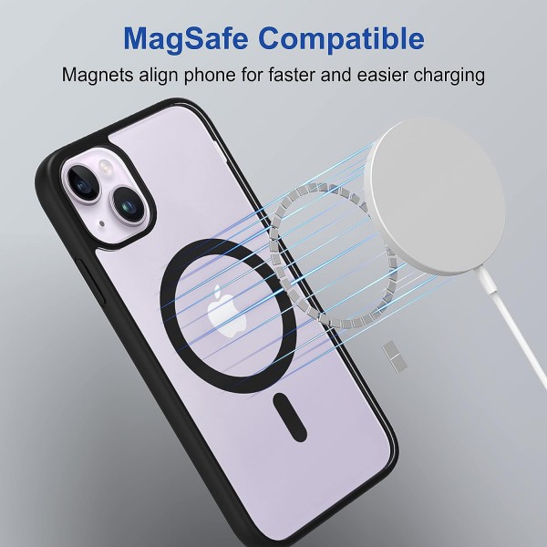 Black Clear Transparent Magsafe Back Case for iPhone 14