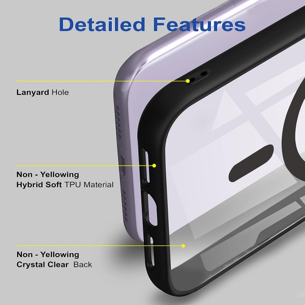 Black Clear Transparent Magsafe Back Case for iPhone 14