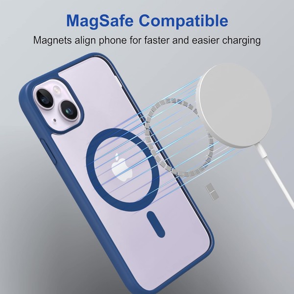 Royal Blue Clear Transparent Magsafe Back Case for iPhone 14 Plus