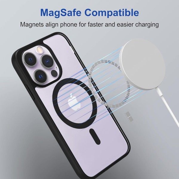 Black Clear Transparent Magsafe Back Case for iPhone 14 Pro