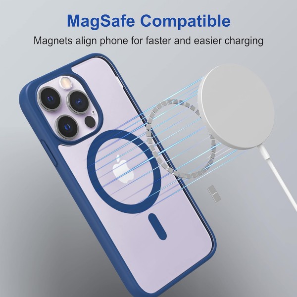 Royal Blue Clear Transparent Magsafe Back Case for iPhone 14 Pro