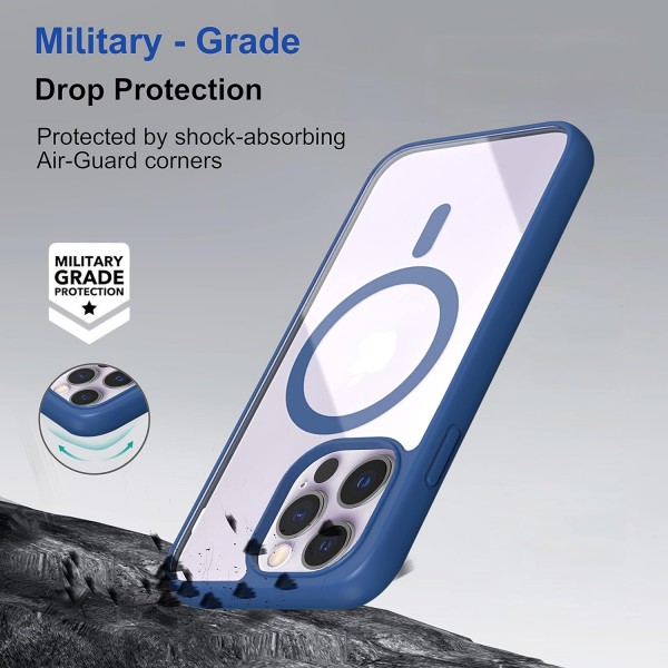 Royal Blue Clear Transparent Magsafe Back Case for iPhone 14 Pro