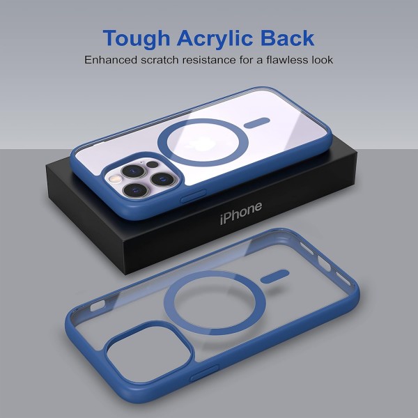 Royal Blue Clear Transparent Magsafe Back Case for iPhone 14 Pro