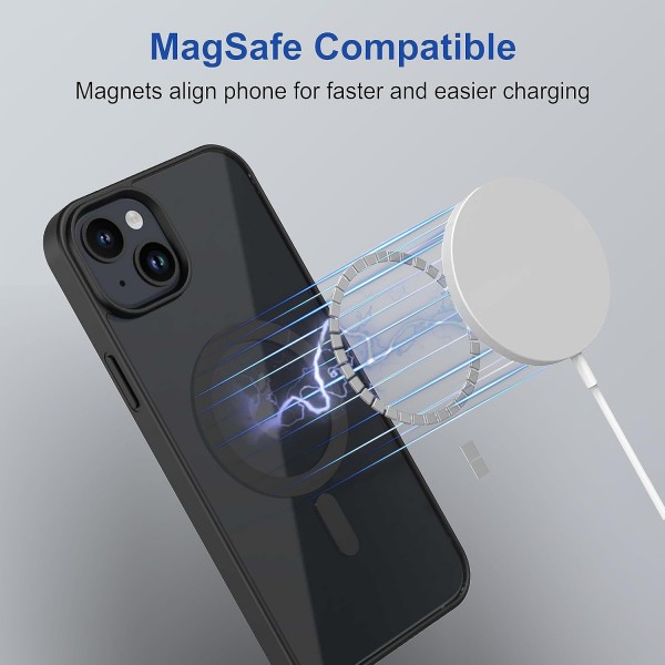 Black Clear Transparent Magsafe Back Case for iPhone 15