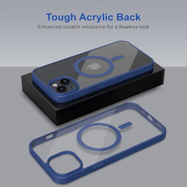 Royal Blue Clear Transparent Magsafe Back Case for iPhone 15 Plus