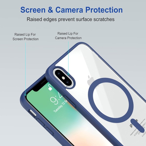 Royal Blue Clear Transparent Magsafe Back Case for iPhone XS